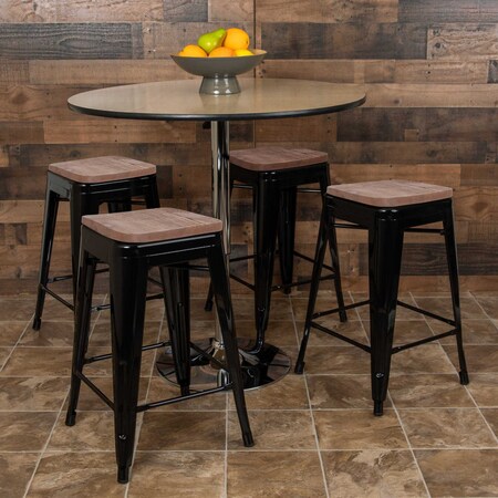 Flash Furniture 24" High Metal Indoor Counter Stool, Black, PK4 4-ET-31320W-24-BK-R-GG